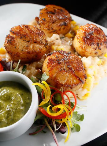 The Waltz features Pan seared scallops with Mache choux risotto and smoked jalapeño-cilantro sambal