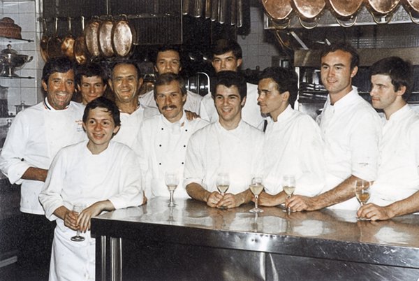 A young Gutierrez (center) at Restuarant Paul Bucouse in Paris in the late 1970s. Bocuse is third from left.