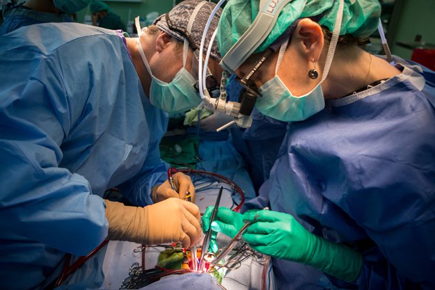 Dr. Kathleen Fenton and Dr. Rodrigo Soto perform a complete repair to a coronary sinus. The patient has a  congenital condition — total anomalous venous return — in which the pulmonary veins have no connection to the heart's left atrium.