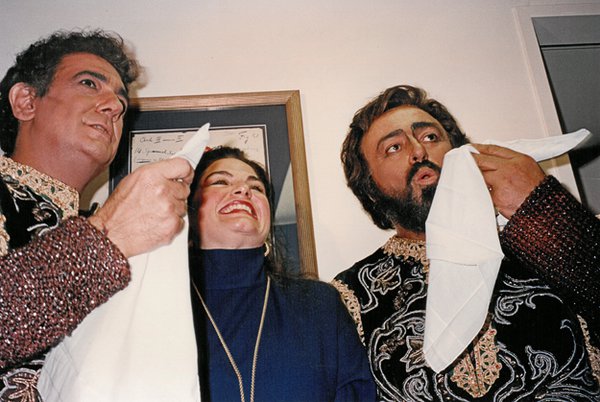 A thrillling moment for the young diva —  backstage at The Met, flanked by Placido Domingo (left) and Luciano Pavarotti, after an opening night performance in 1993.