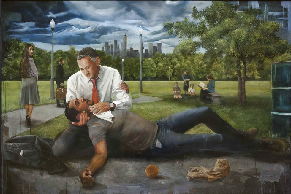 Jared Small, 
The Good Samaritan, 2012
Oil on panel
Collection of Dina and Brad Martin