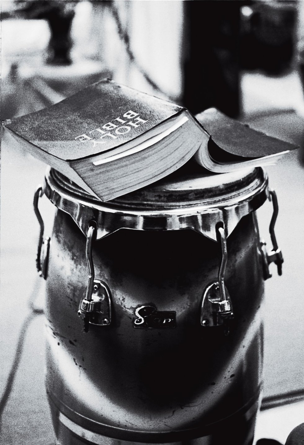 Chester Higgins Jr., 
Bible and Drum, 1989
Digital silver gelatin print
Collection of the artist