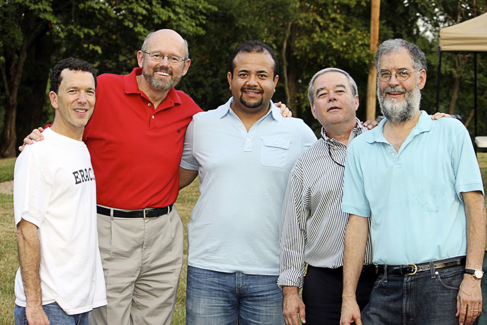 Rabbi Greenstein (far left) with Memphis-area ministerial colleagues (l-r) Rick Kirchoff,  Greg Diaz, Craig Strickland, and Steve Montgomery, at a Tear Down the Walls concert.