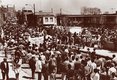 Supporters rally outside the Lorraine Motel shortly after King’s death.