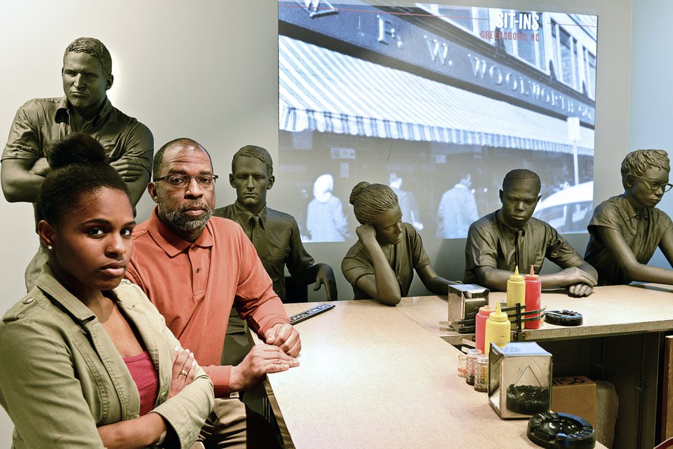 It took courage for black people to sit at a lunch counter for “whites only” — but they did just that in an effort to desegregate public places. The “Sit-In Lunchroom Counter” tells the story, while other exhibits describe protests in other cities.