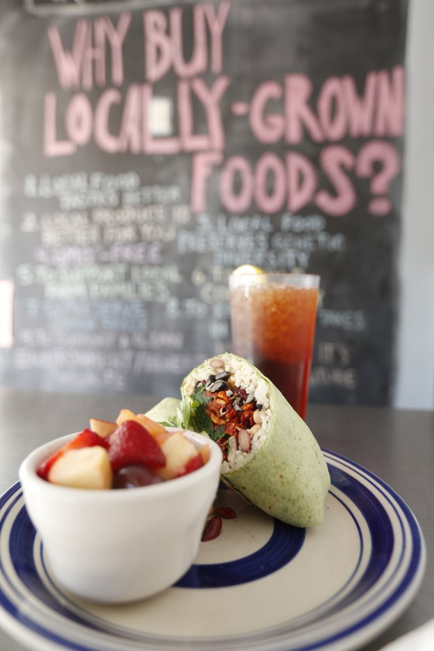 Delicious wraps and fresh fruit are available at the Trolley Stop Market. 