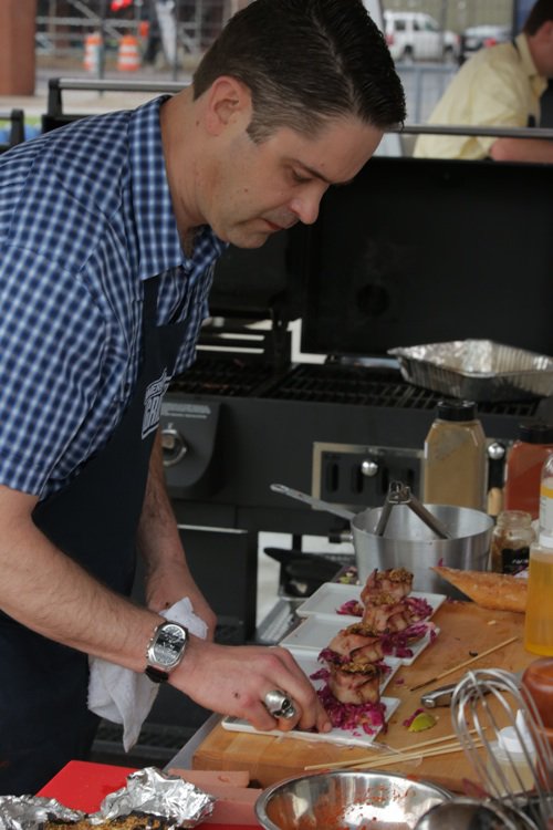 In the show’s first round, Clint Cantwell used mystery ingredients bologna and red cabbage to prepare bacon-wrapped smoked bologna with red cabbage sauerkraut and mustard.