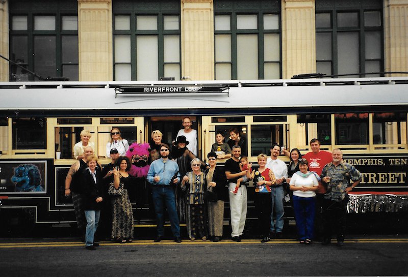 Among those pictured celebrating the first Trolley Night on Sept. 29th, 2000, are Joey Williams (Bennett Stained Glass), Patsy Whitehead (The Charcoal Store), Brenda Durden (Durden Gallery), Martin Wilford (Red Deluxe), Jodie Vance ("Downtowner" maga...